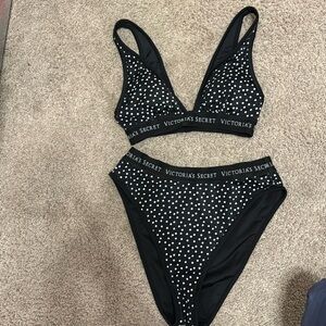 Black and white v-neck high waisted bikini Victoria secret